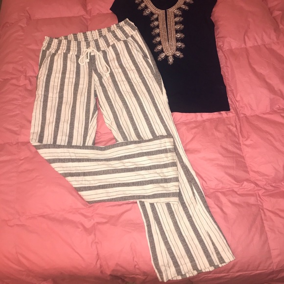 Roxy Oceanside Flared Linen Striped Beach Pants - Picture 8 of 8